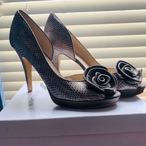 Snakeskin Tan Suede Heels